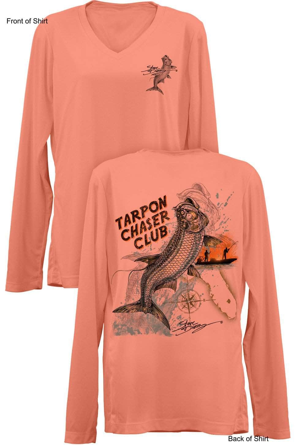 Tarpon Chaser- Ladies Long Sleeve V-Neck-100% Polyester